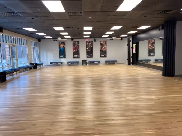 Dance studio with wooden flooring at the Arthur Murray in Princeton, NJ.